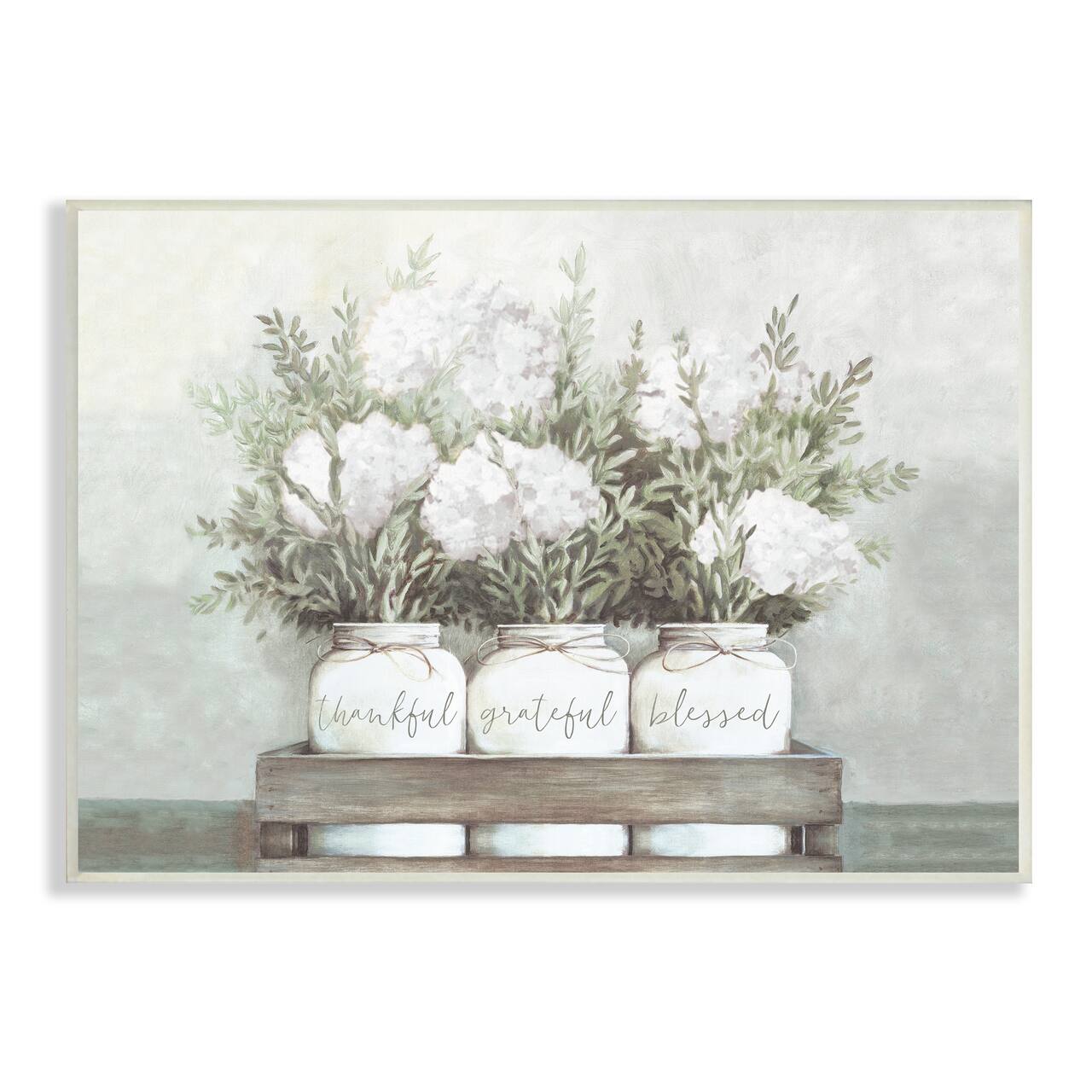 Stupell Industries Pristine Hydrangea Bouquets Thankful Grateful Blessed Sentiment Wall Plaque
